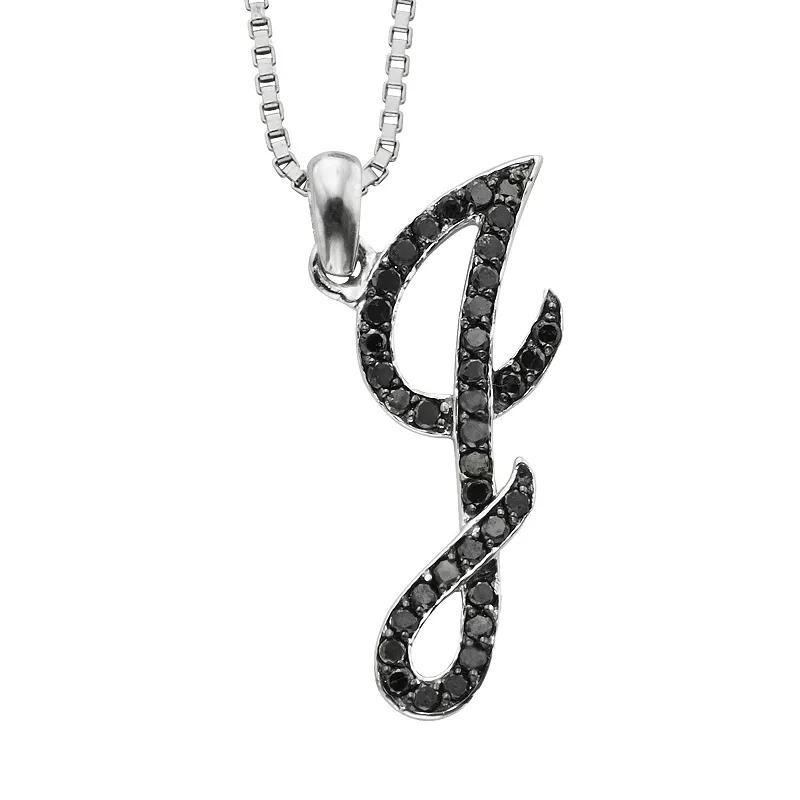 Jewelexcess Sterling Silver 1/4-ct. T.W. Black Diamond Initial Pendant, Women's, Size: 18", Q Product Image