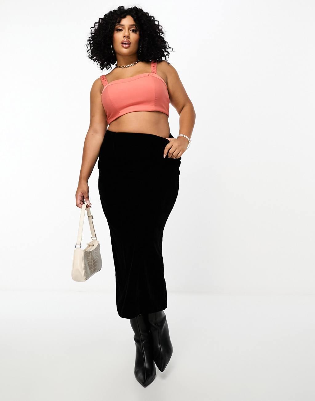 ASOS DESIGN Curve velvet bias midi skirt Product Image