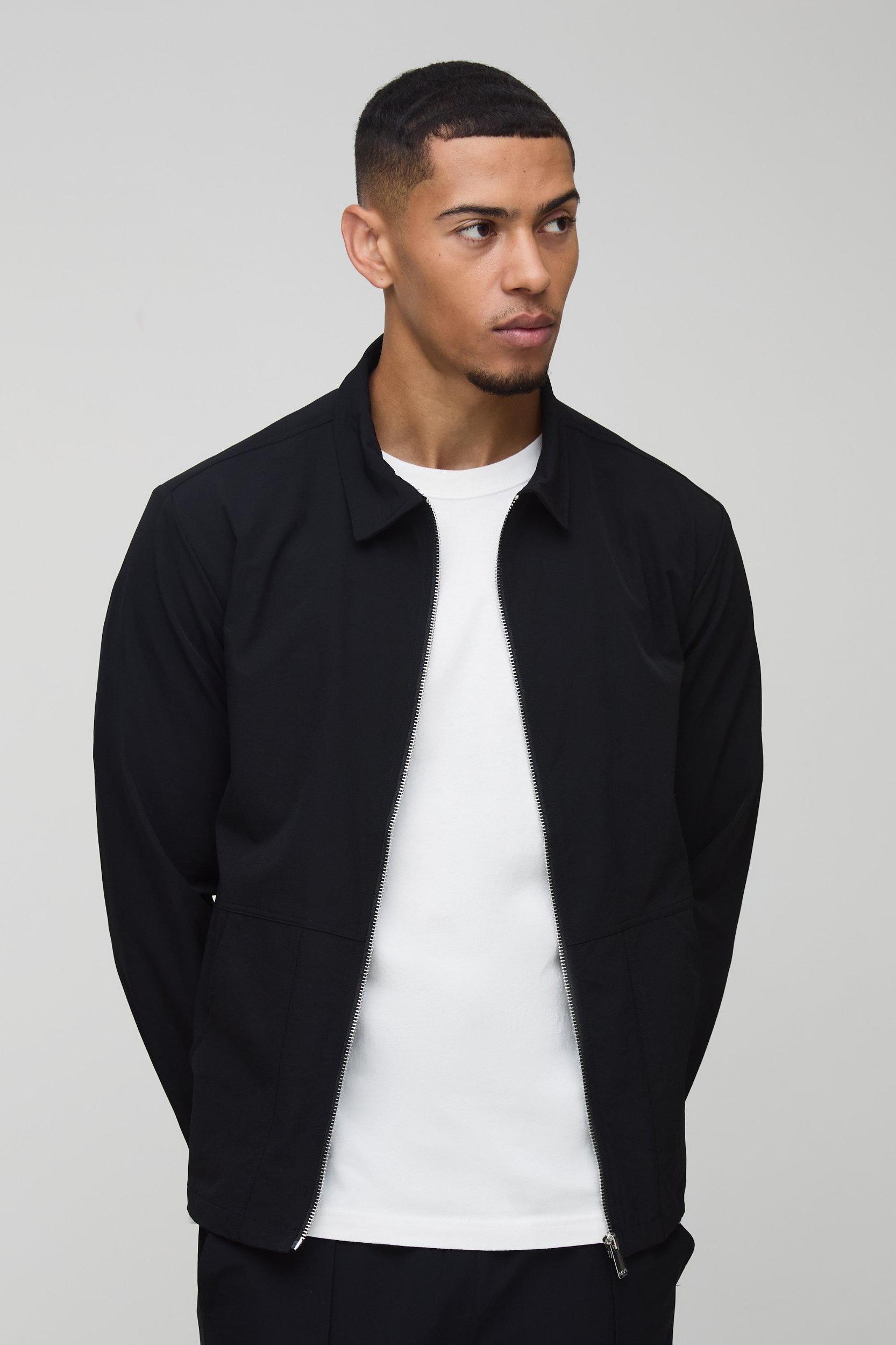 Mens Long Sleeve Stretch Fit Shirt Jacket - Black Product Image