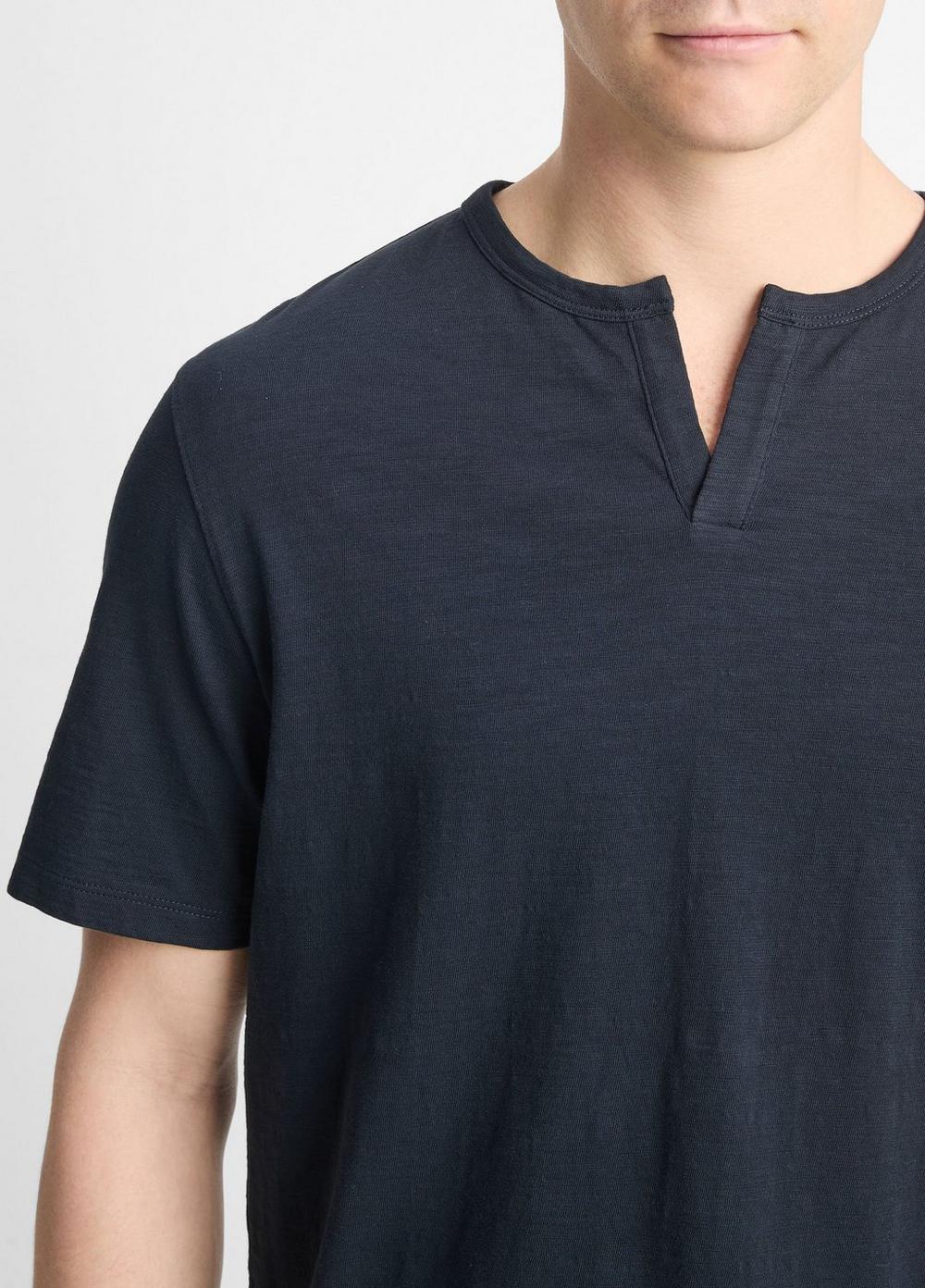 Mens Slub Cotton Split-Neck T-Shirt, Midnight Sky, Size M Vince Product Image