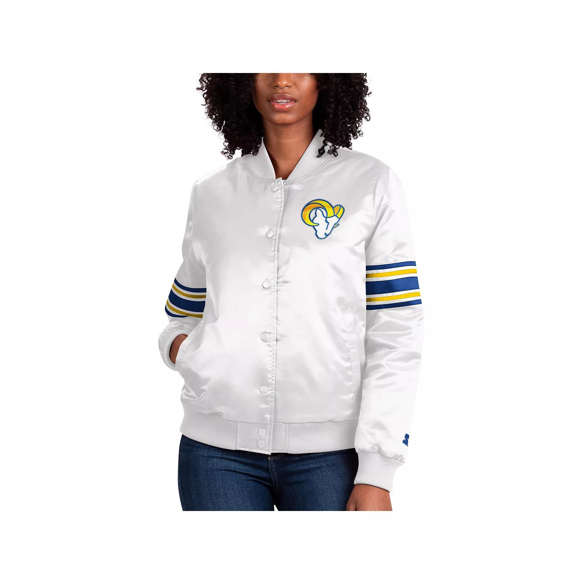 Women's Starter Cream Los Angeles Rams Line Up Satin Full-Snap Varsity Jacket, Size: 2XL, Beige Product Image
