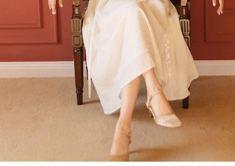 Long-Sleeve Lace-Up Midi A-Line Dress Product Image