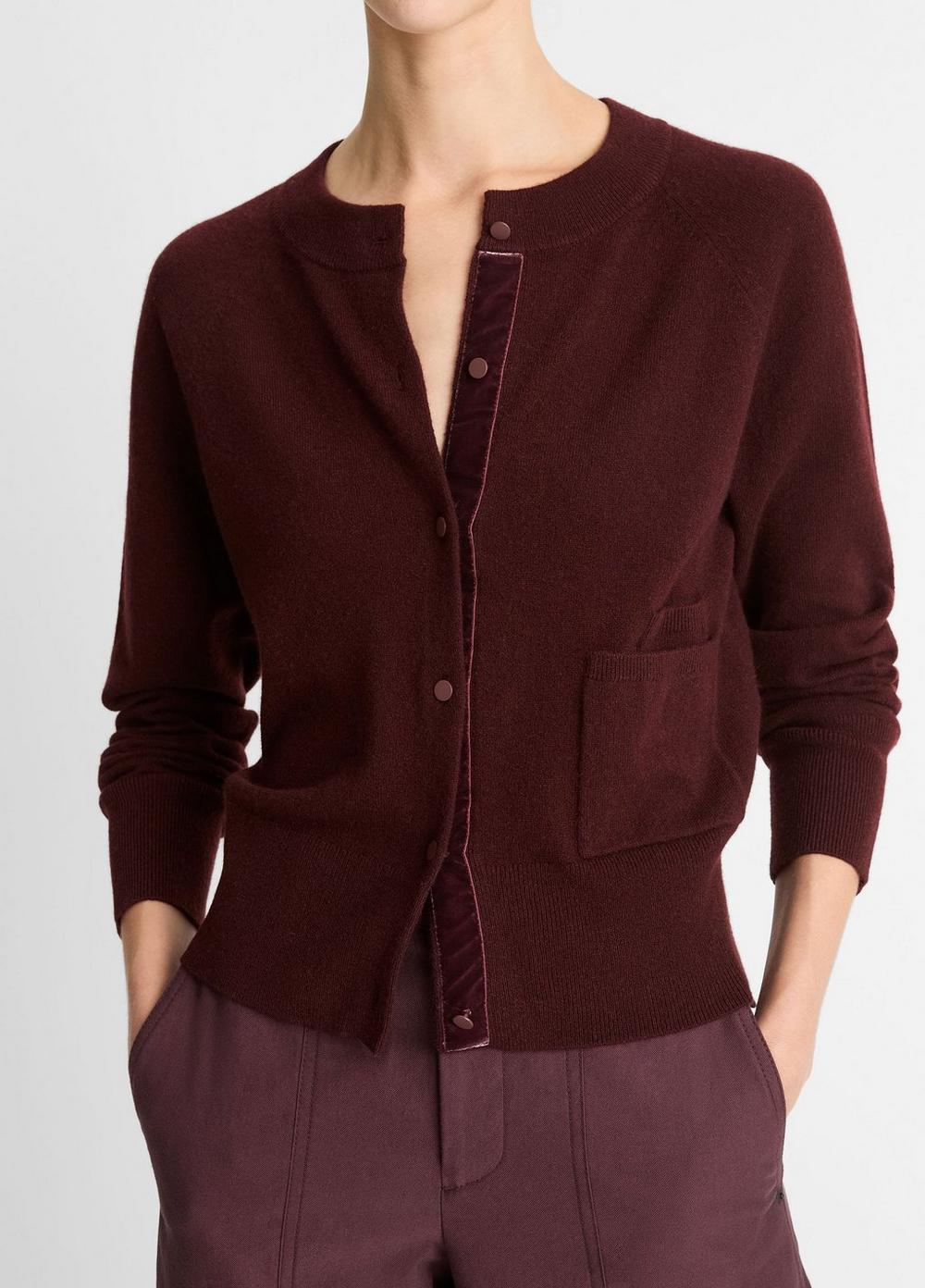 Womens Velvet-Trim Wool-Blend Cardigan, Black, Size S Vince Product Image