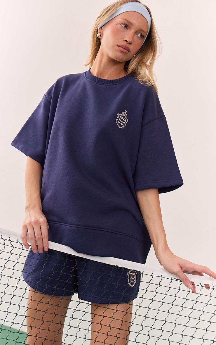 Navy Embroidered Sweat Tee Product Image