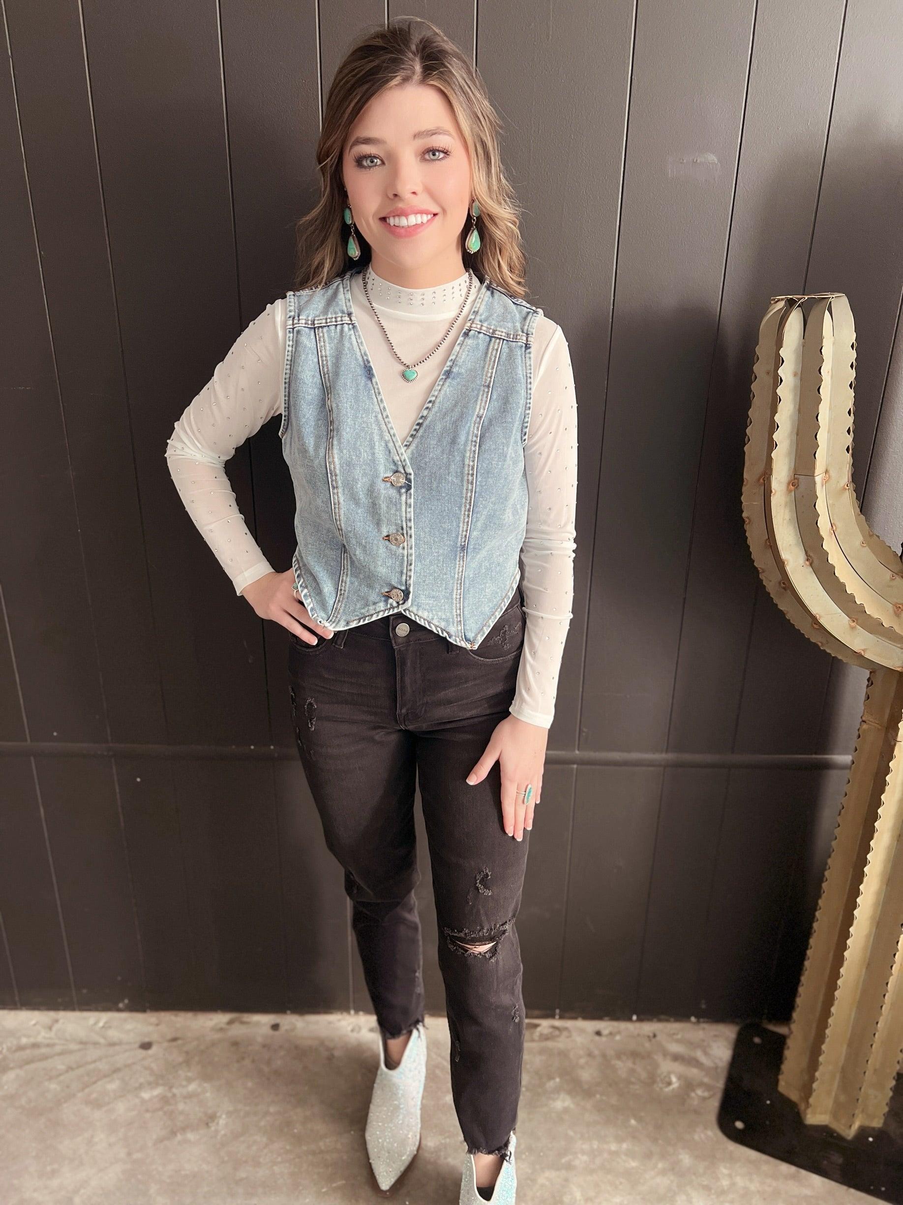 Denim Button Up Western Vest - 2 Colors Product Image
