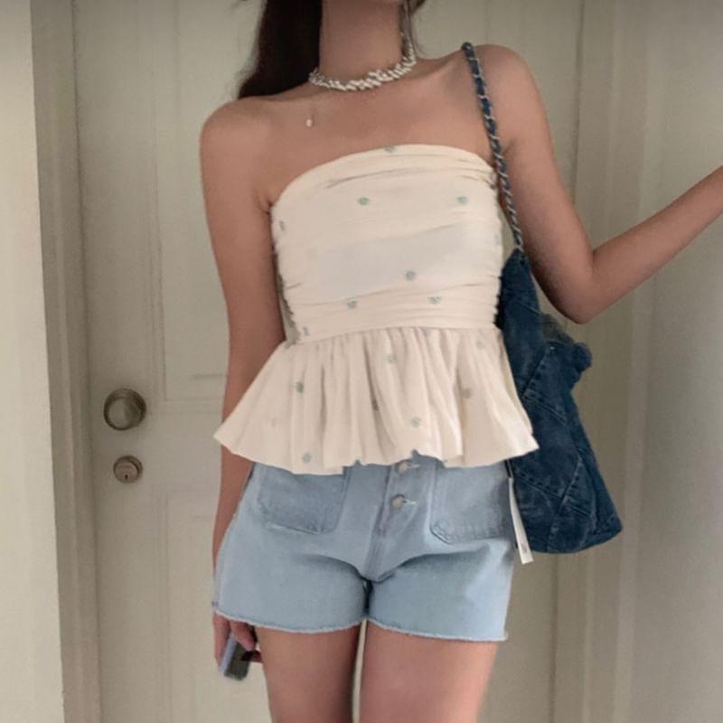 Floral Embroidered Peplum Tube Top Product Image