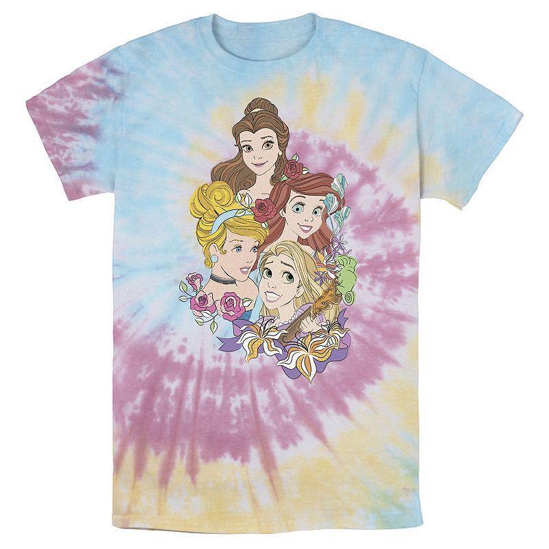 Men's Disney Princess Floral Belle Cinderella Ariel Rapunzel Bomabrd Wash Tee, Boy's, Size: Small, Blue Pink Light Yellow Product Image