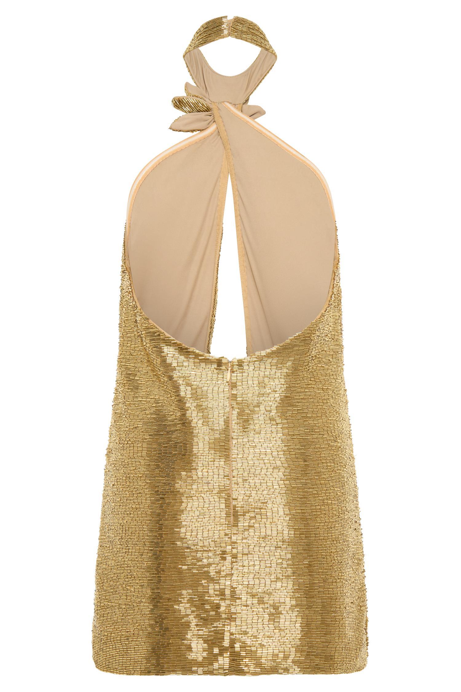 Nylah Beaded Halter Mini Dress - Gold Product Image