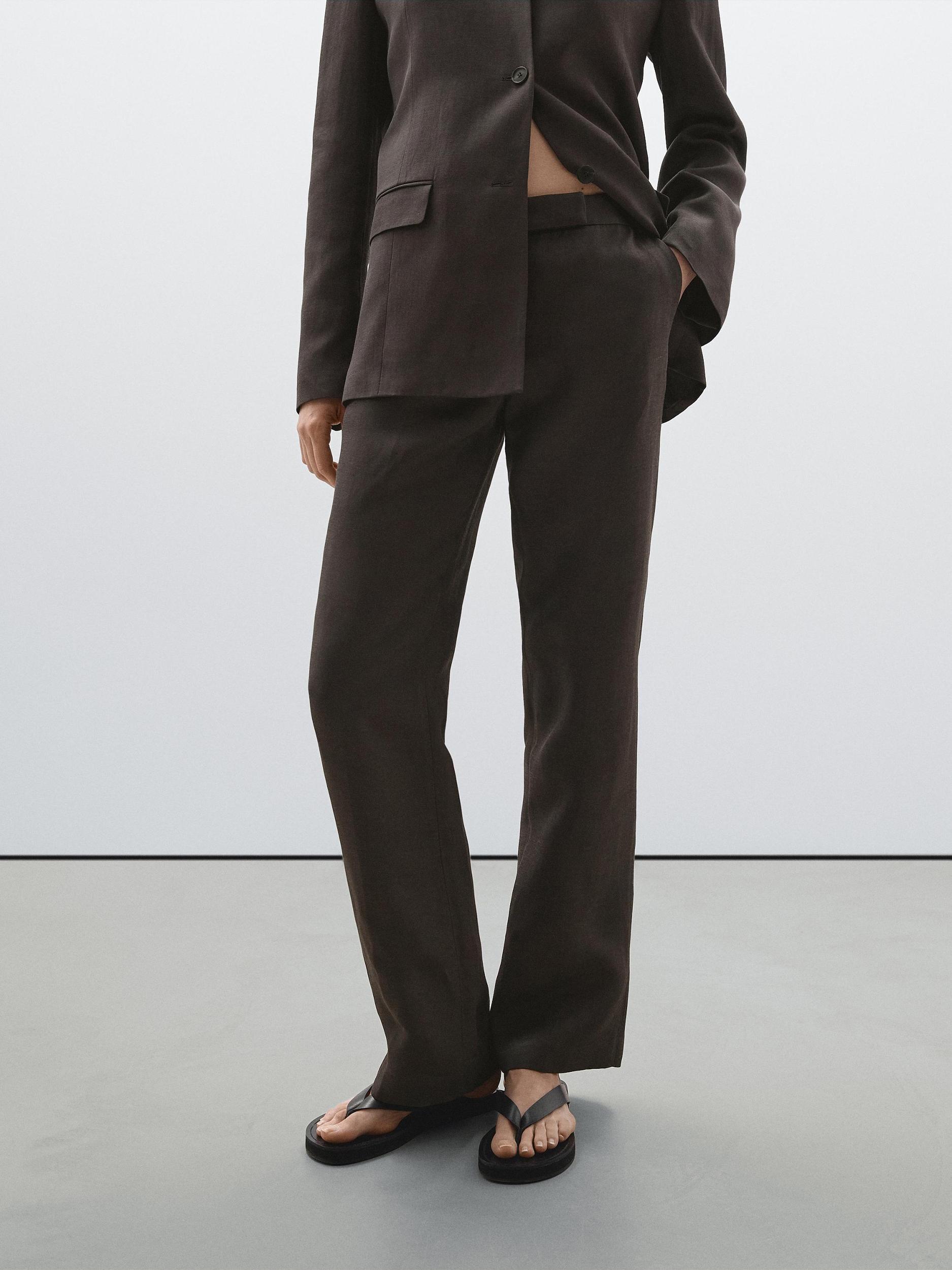 Straight fit linen blend trousers Product Image