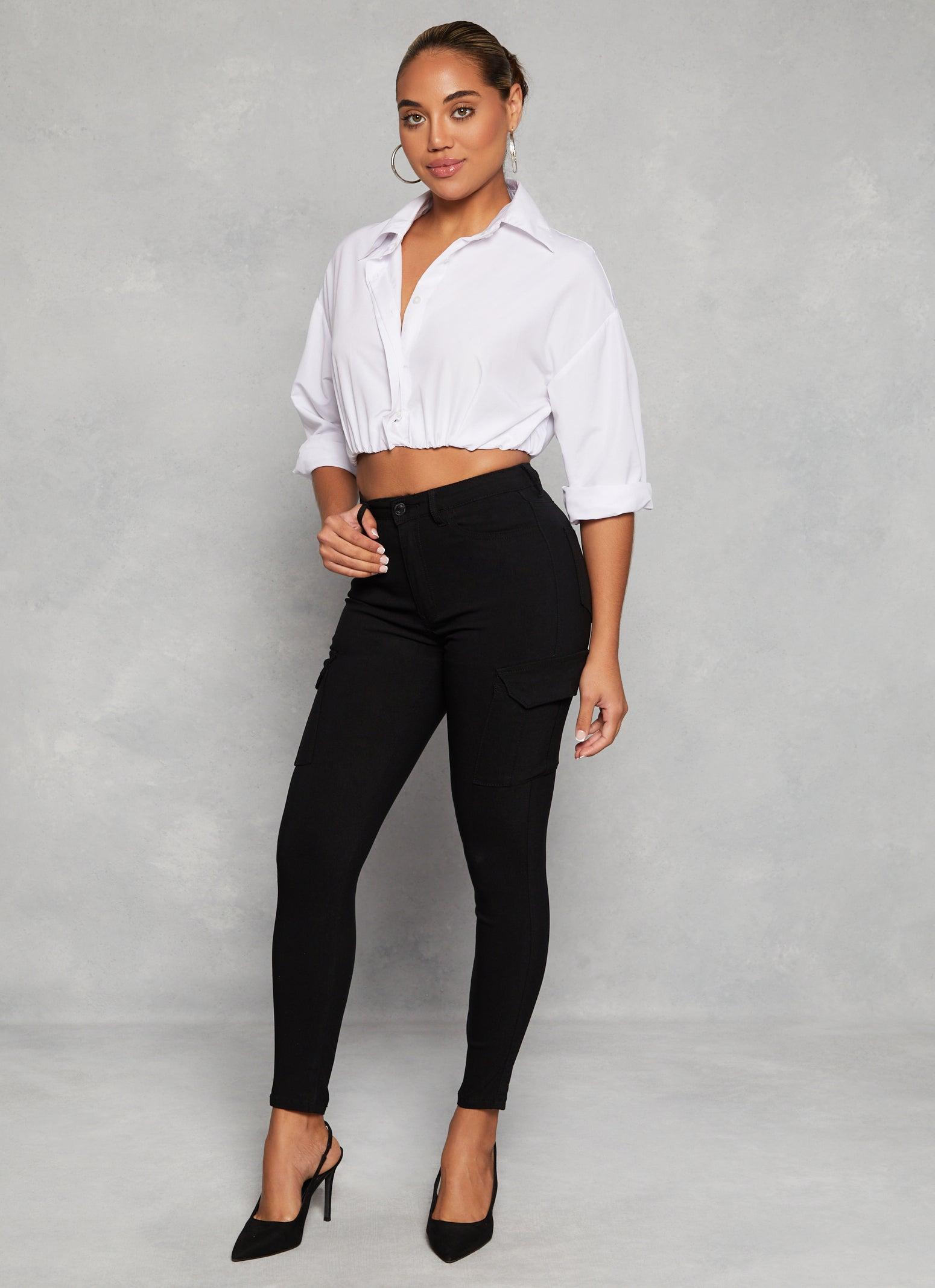 Womens High Waist Skinny Cargo Pants Product Image