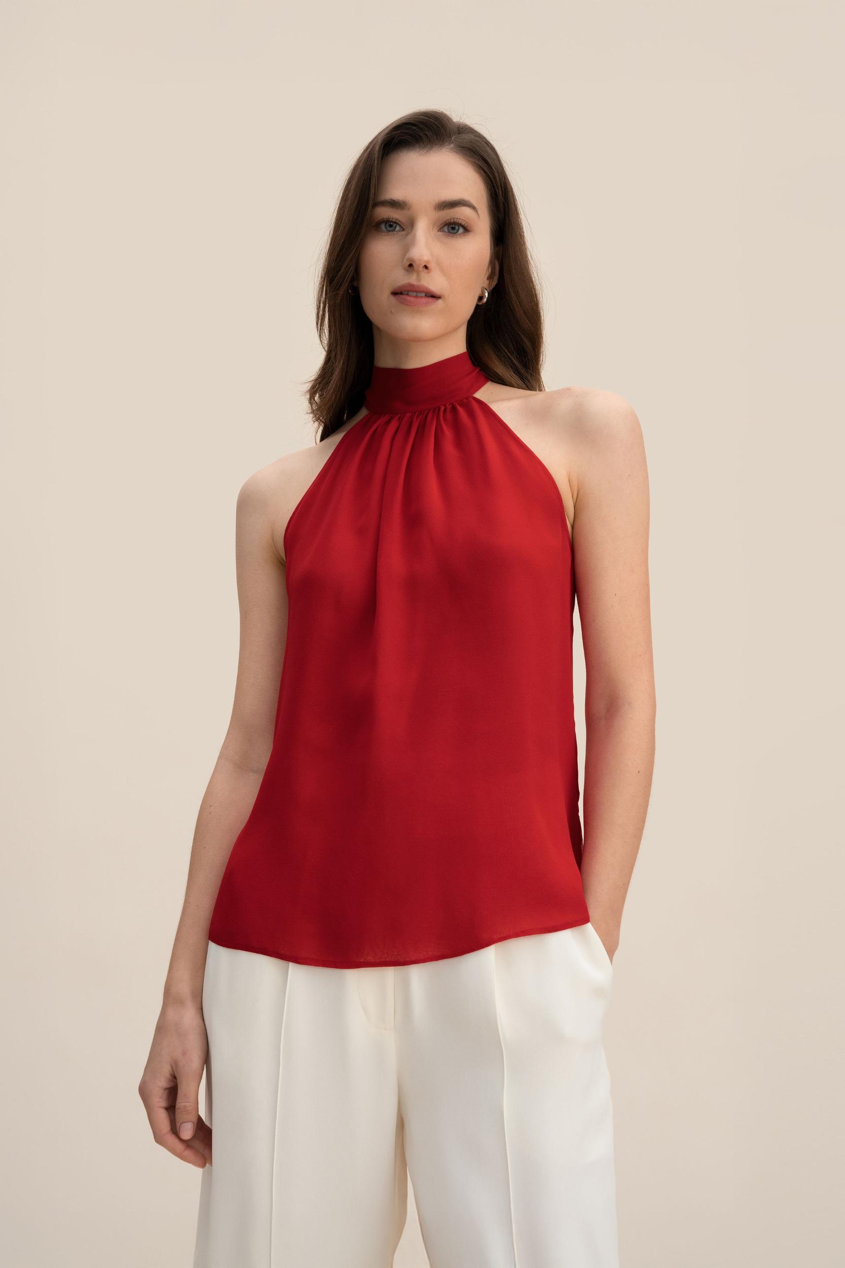 Silk Georgette Halter Neck Top Product Image