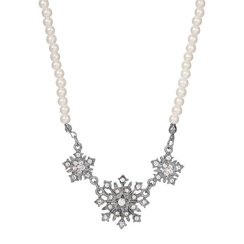 1928 Gold Tone Simulated Pearl & Crystal Starburst Necklace, Womens, Gold White Product Image