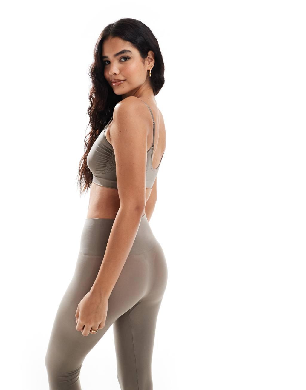 Vero Moda seamless deep v bra top in taupe brown - part of a set Product Image