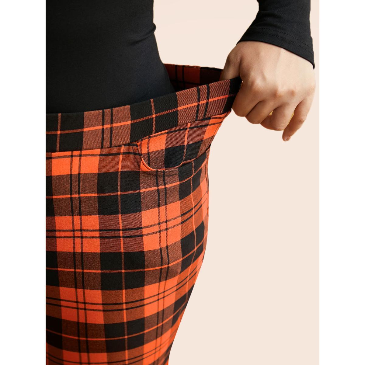 Plus Size Stretchy Plaid Lounge Leggings Women Brightorange Elegant Medium stretch Skinny Mid Rise Everyday Leggings BloomChic 12/L Product Image