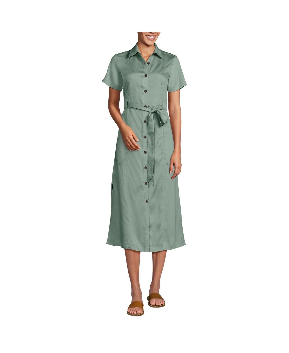 Womens Lands End Button-Front Midi Dress Product Image