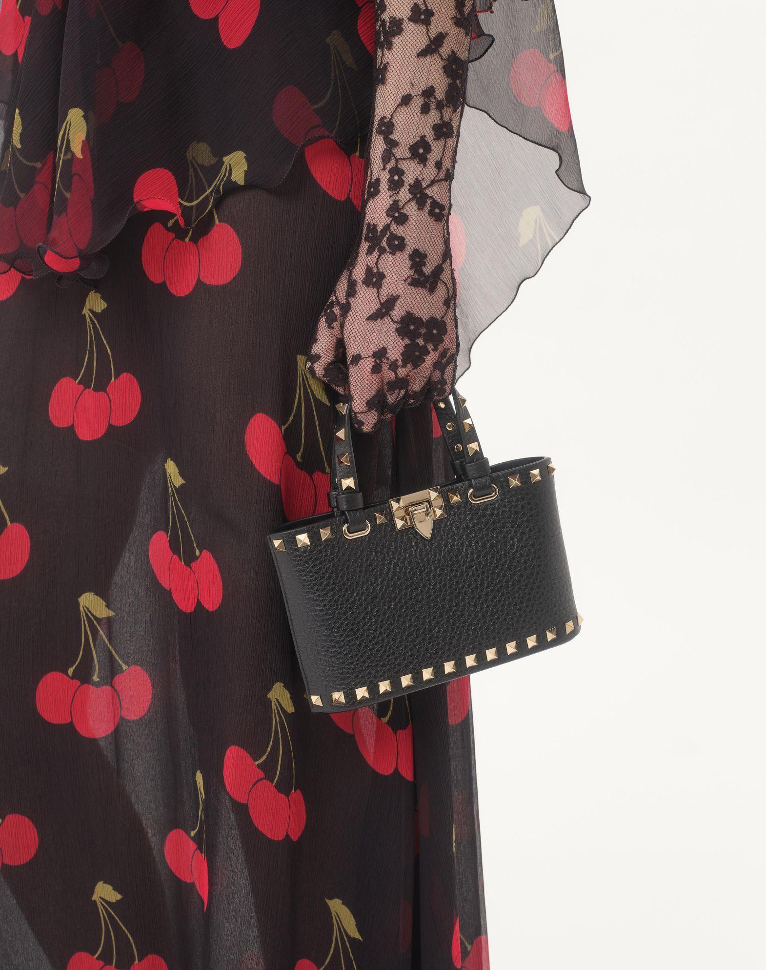 Mini Rockstud Shopping Bag In Grainy Calfskin Product Image