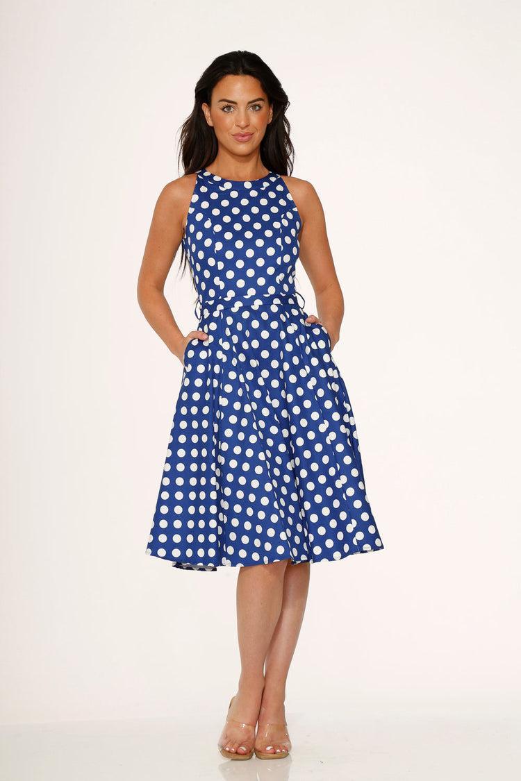 Blue Polka Dot Swing Dress Product Image