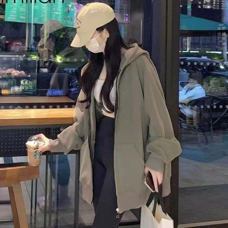 Plain Zip-Up Hoodie Product Image
