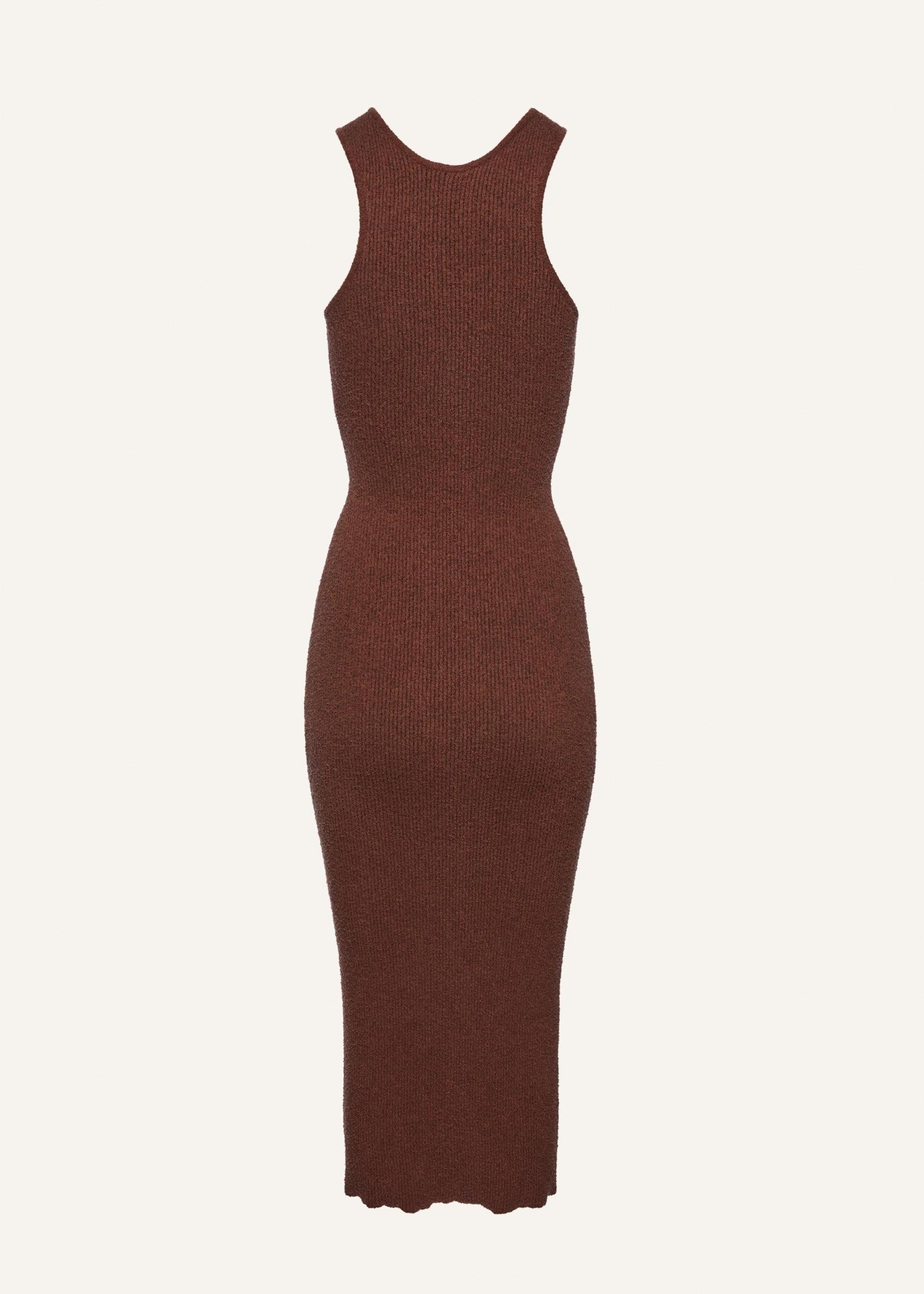 Racerfront ribbed knitwear dress in brown Product Image