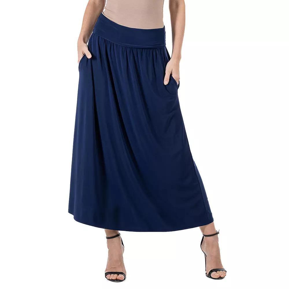 Women's 24Seven Comfort Apparel Foldover Maxi Skirt With Pockets, Size: XL, Blue Product Image