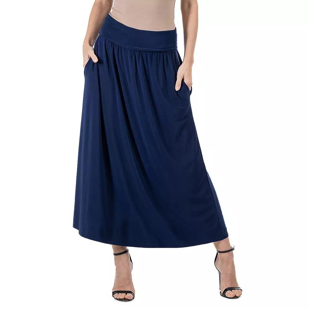 Women's 24Seven Comfort Apparel Foldover Maxi Skirt With Pockets, Size: XL, Blue Product Image
