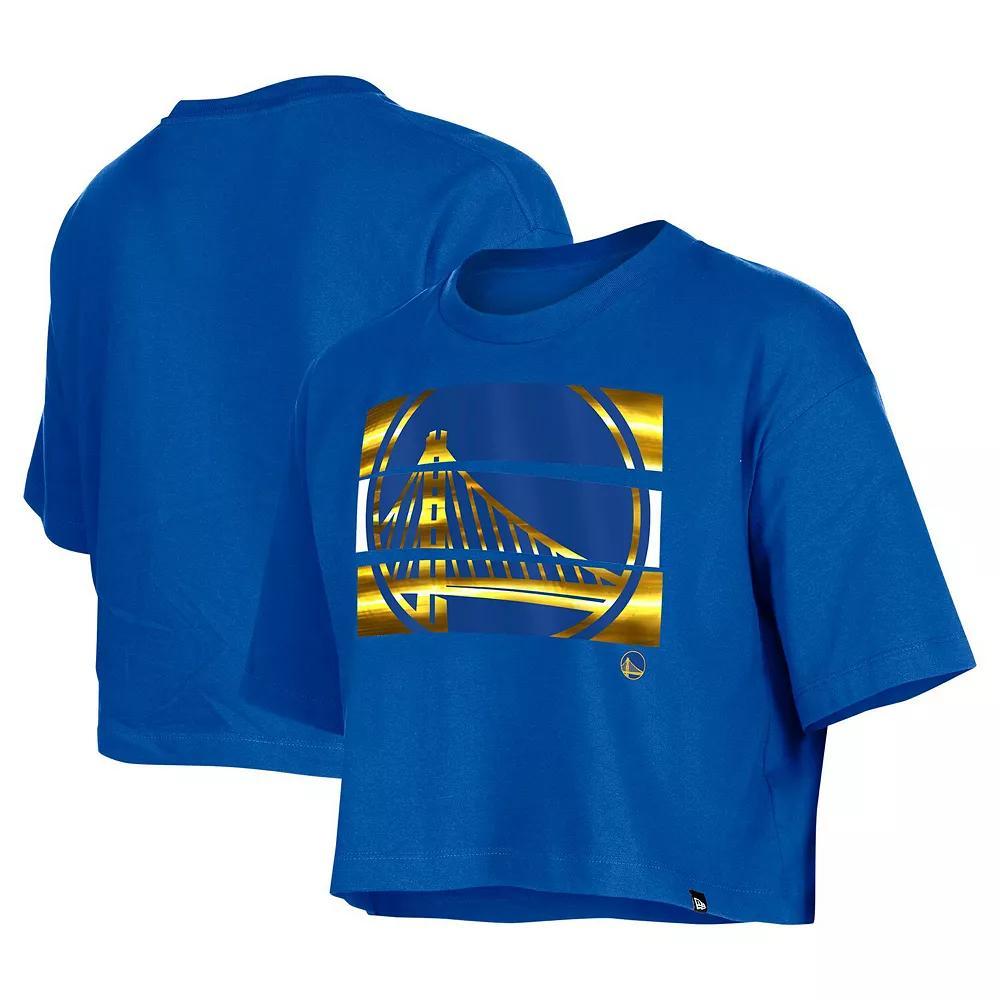 Women's New Era Royal Golden State Warriors Oversized Boxy Crop T-Shirt, Size: Medium, Blue Product Image