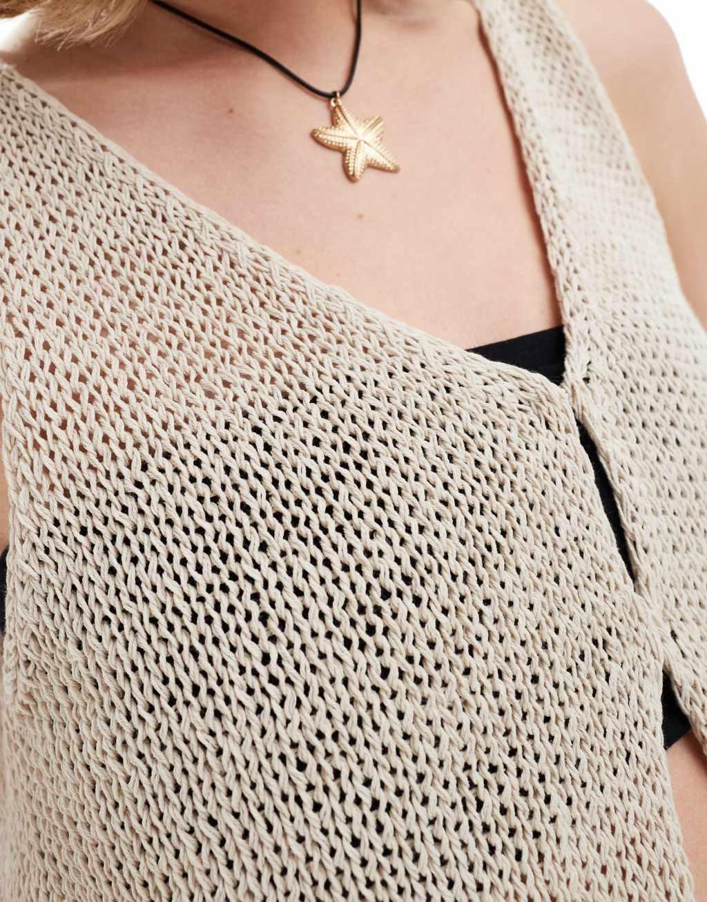 Monki crochet vest in beige Product Image