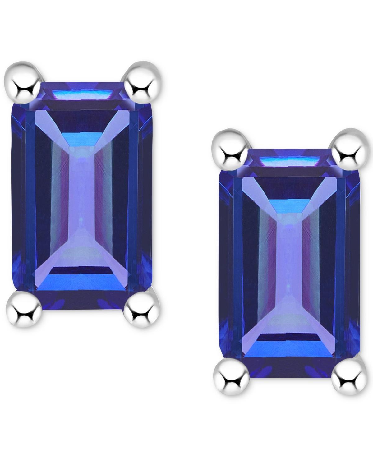 14k White Gold Emerald Cut Birthstone Stud Earrings, Women's, Red Jul Product Image