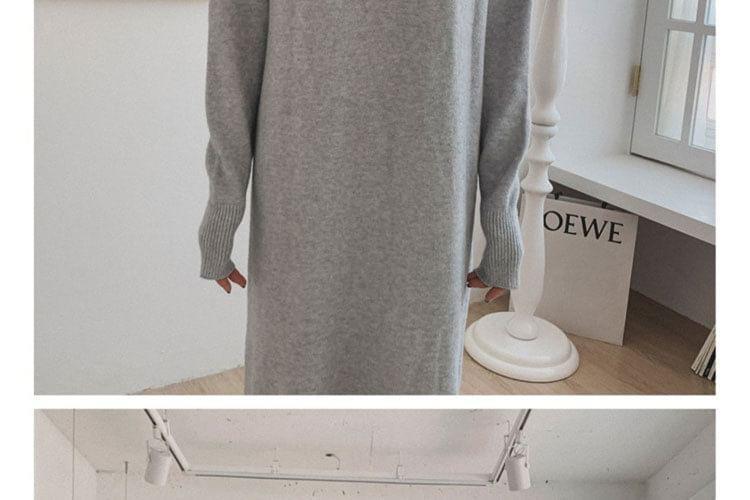 Long Sleeve Turtleneck Plain Midi Sweater Dress Product Image