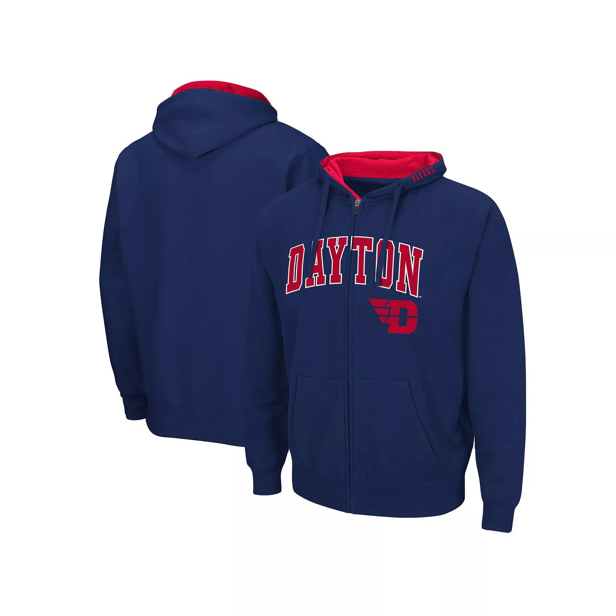 Men's Colosseum Navy Dayton Flyers Arch & Logo 3.0 Full-Zip Hoodie, Size: Medium, Day Blue Product Image