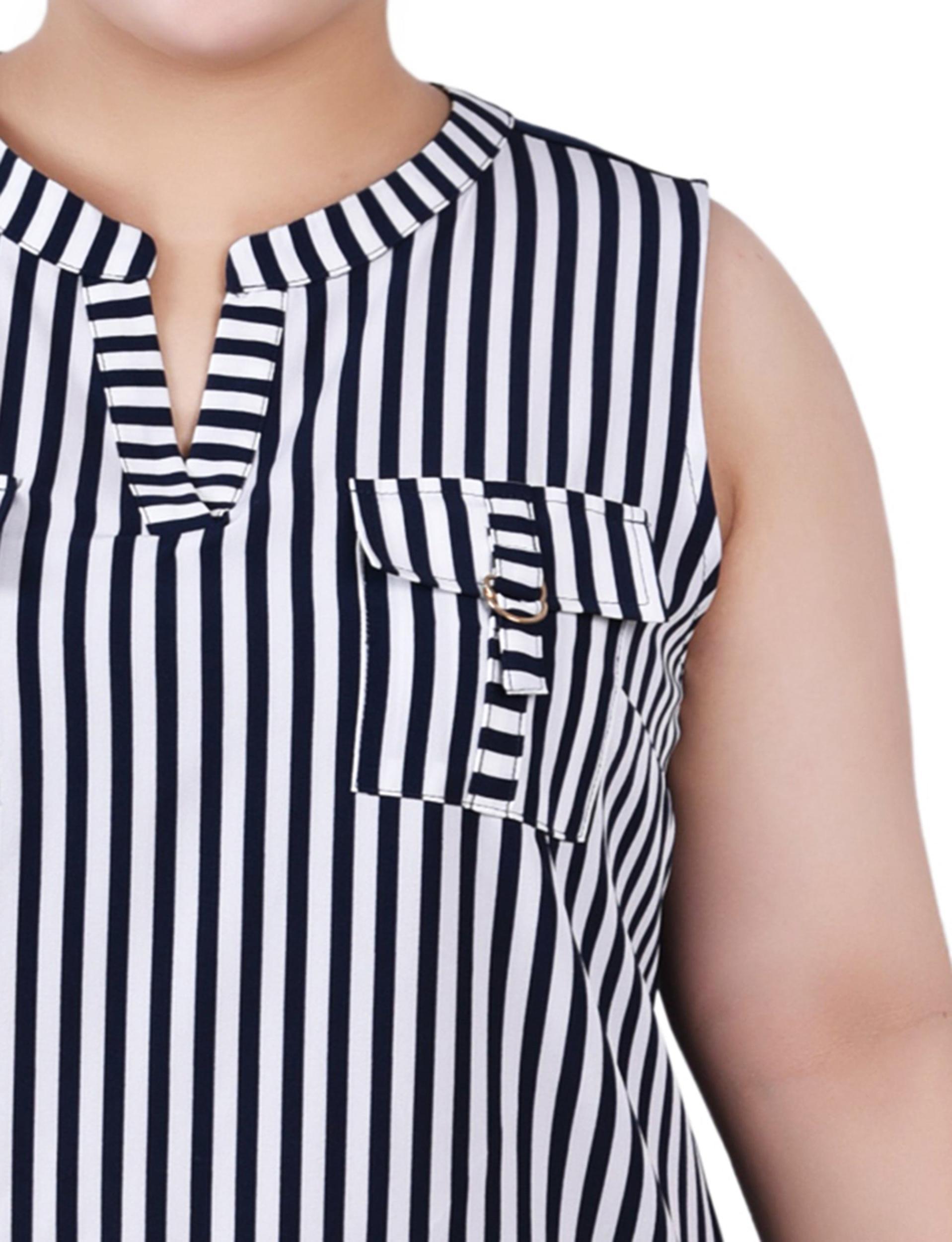 Blue Sleeveless Y Neck Combo Blouse - Plus Size Product Image