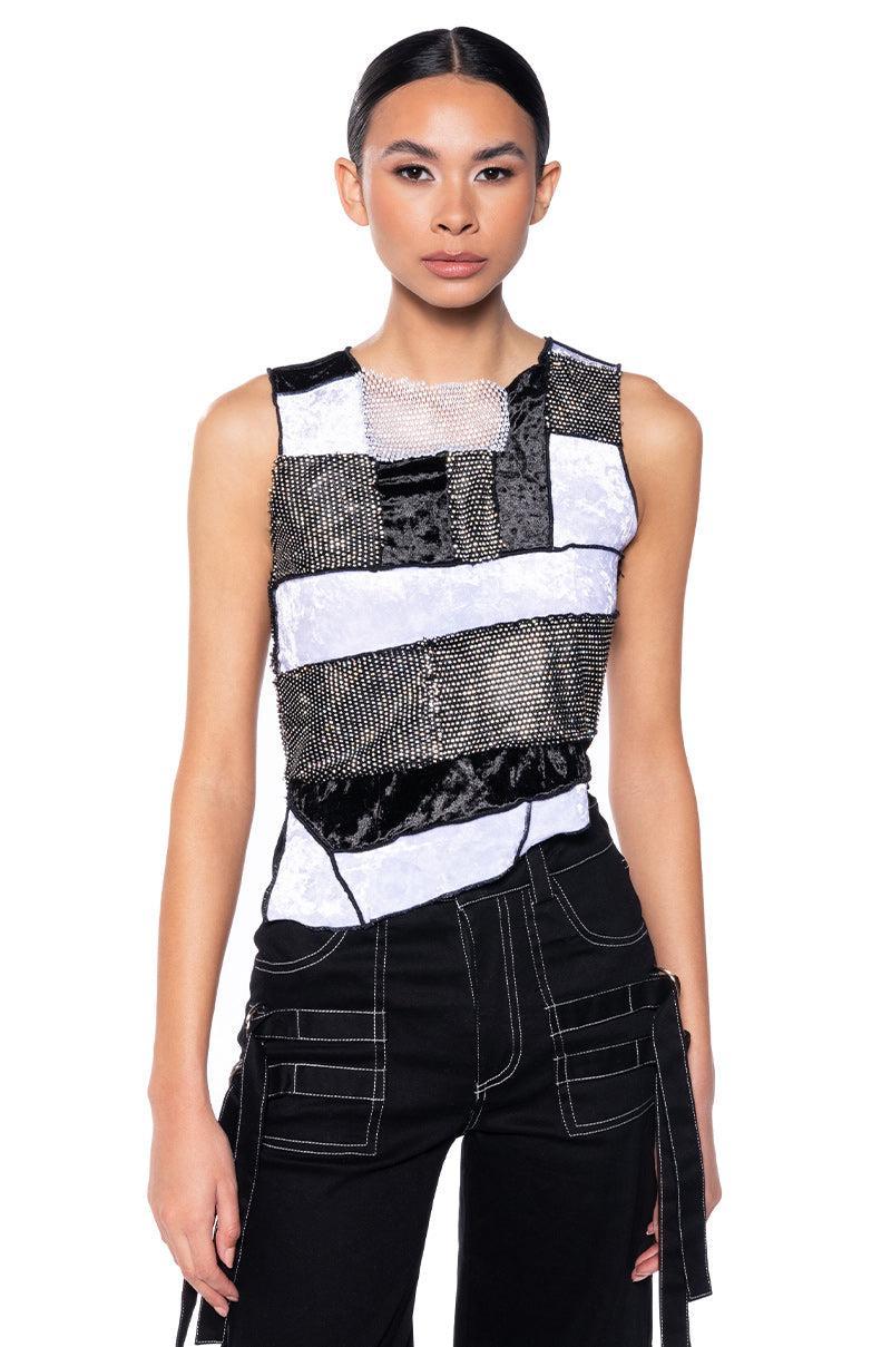 CHAOTIC BEAUTY RHINESTONE PATCHWORK TOP Product Image