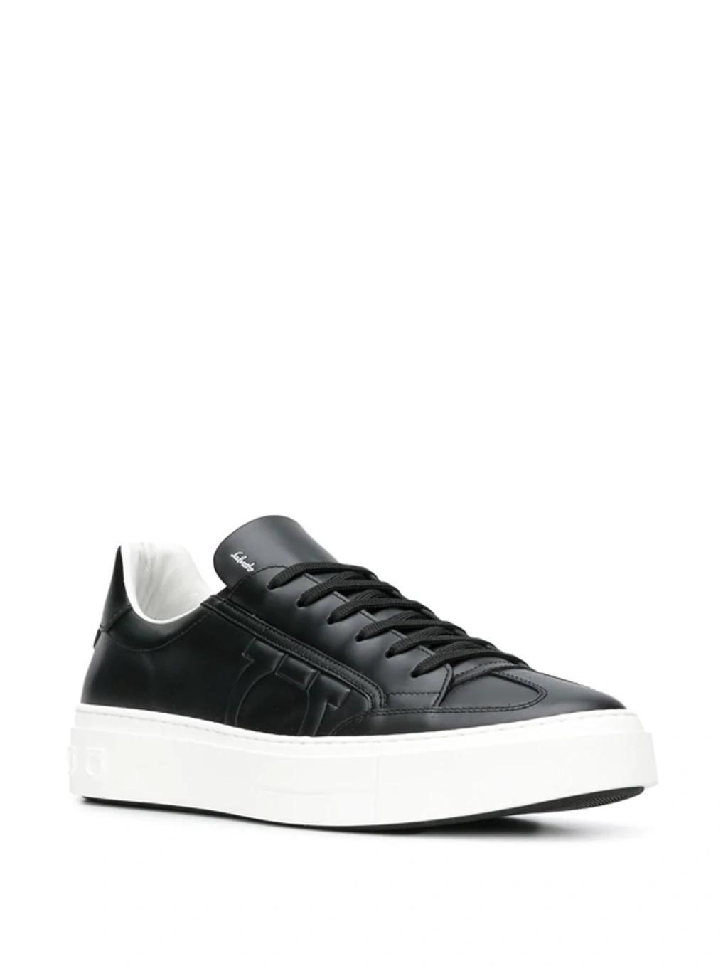 FERRAGAMO Textured Gancio Sneakers In Black Product Image