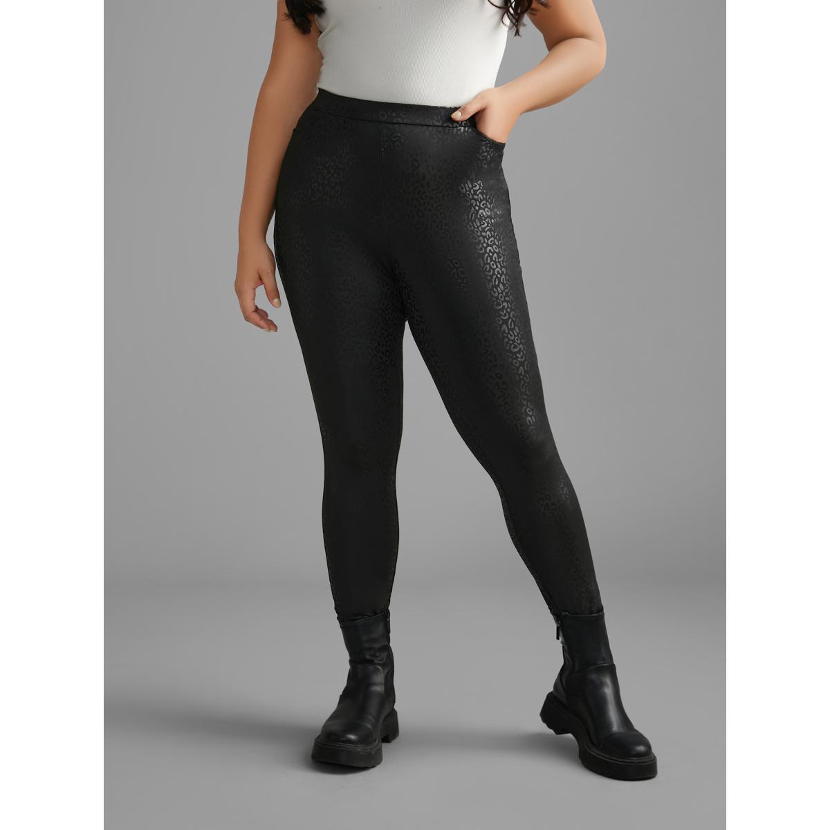 Plus Size Leopard Print Pocket High Stretch Leggings Women BlackFlower Elegant High stretch Skinny Mid Rise Everyday Leggings BloomChic 18-20/2X Product Image