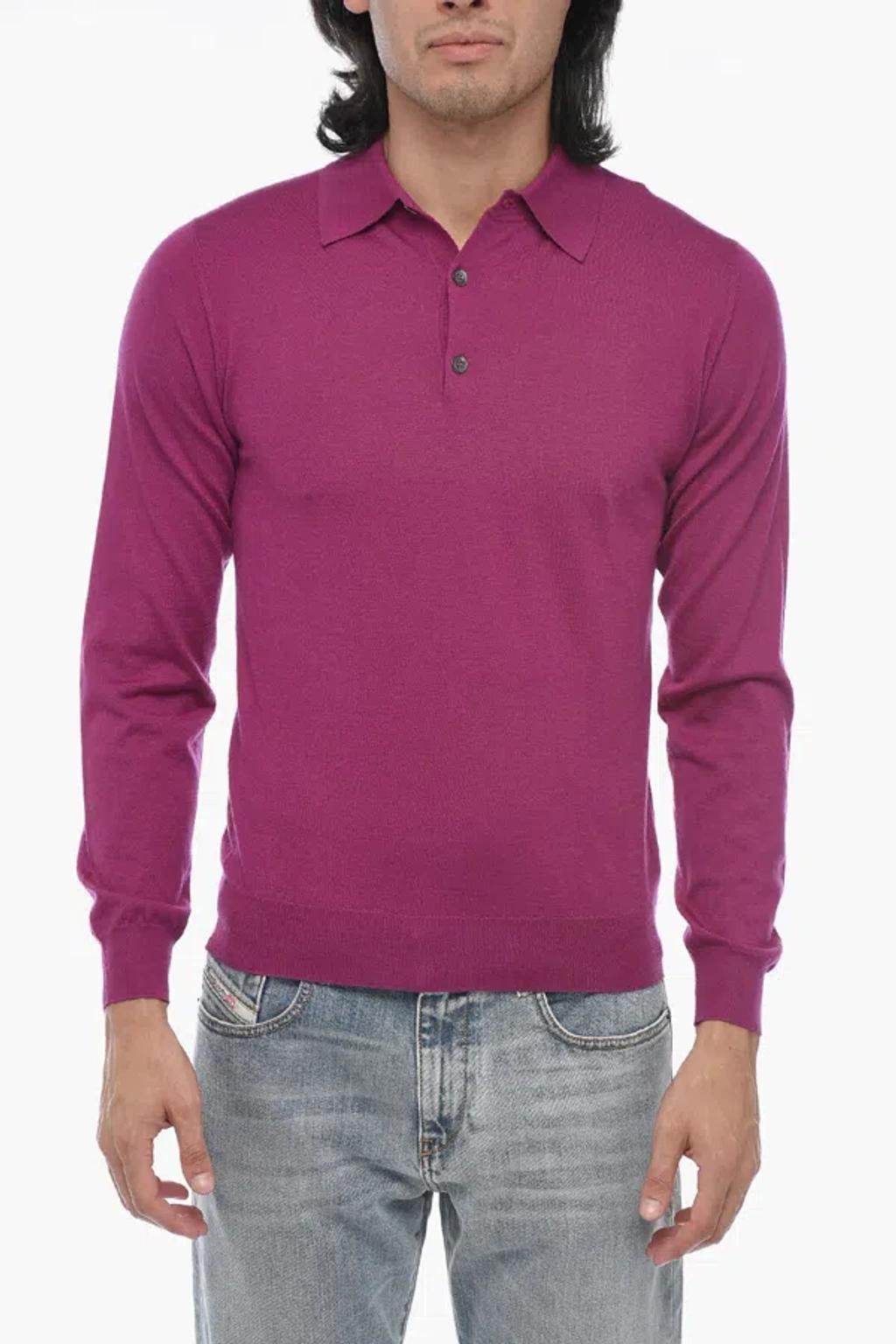 CORNELIANI Cashmere Blend Long Sleeved Polo In Purple Product Image