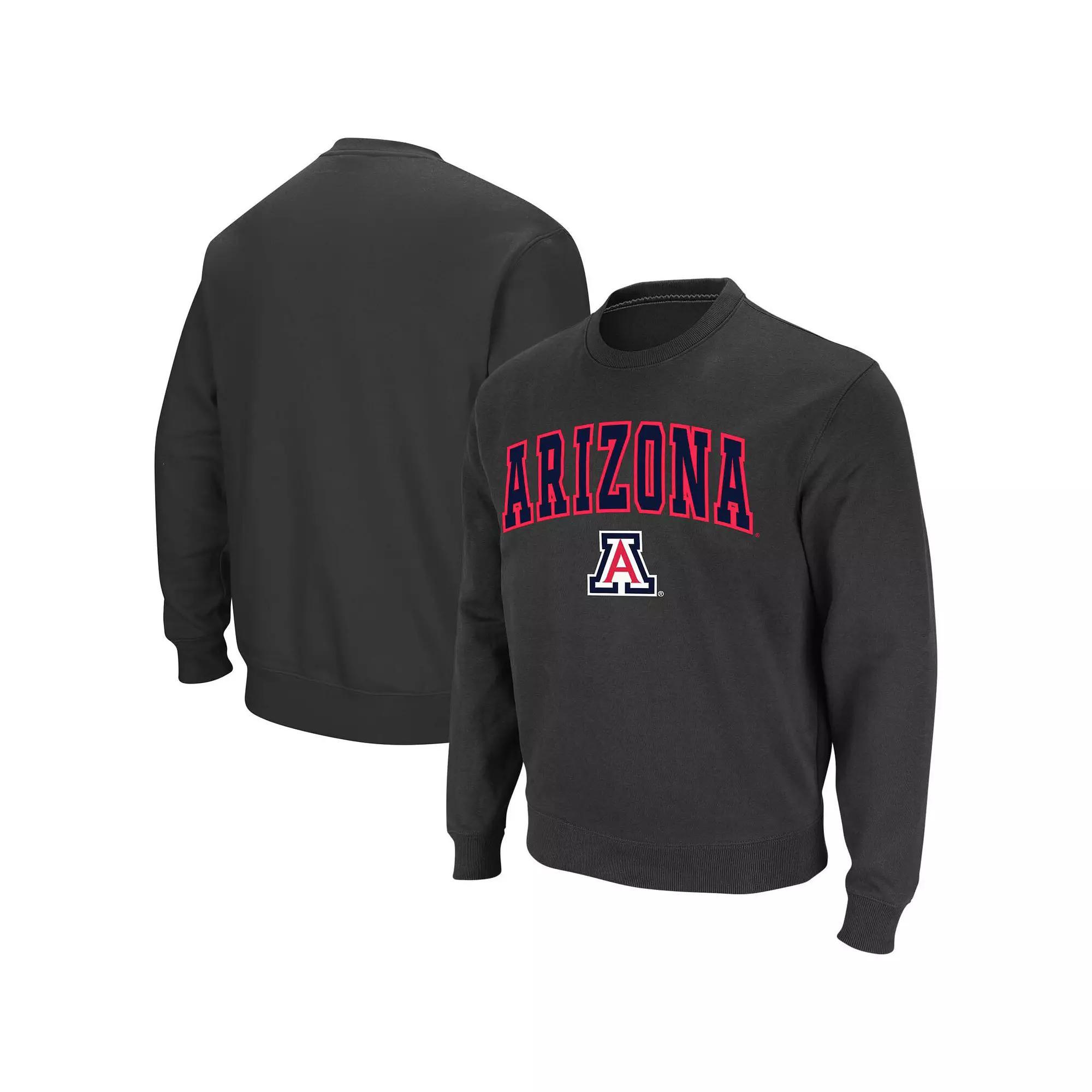 Men's Colosseum Charcoal Arizona Wildcats Arch & Logo Crew Neck Sweatshirt, Size: Medium Product Image