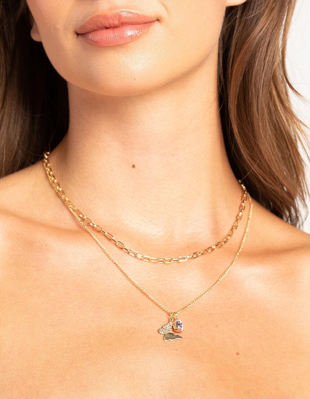 FULL TILT Layered Butterfly Rhinestone Necklace - GOLD Product Image