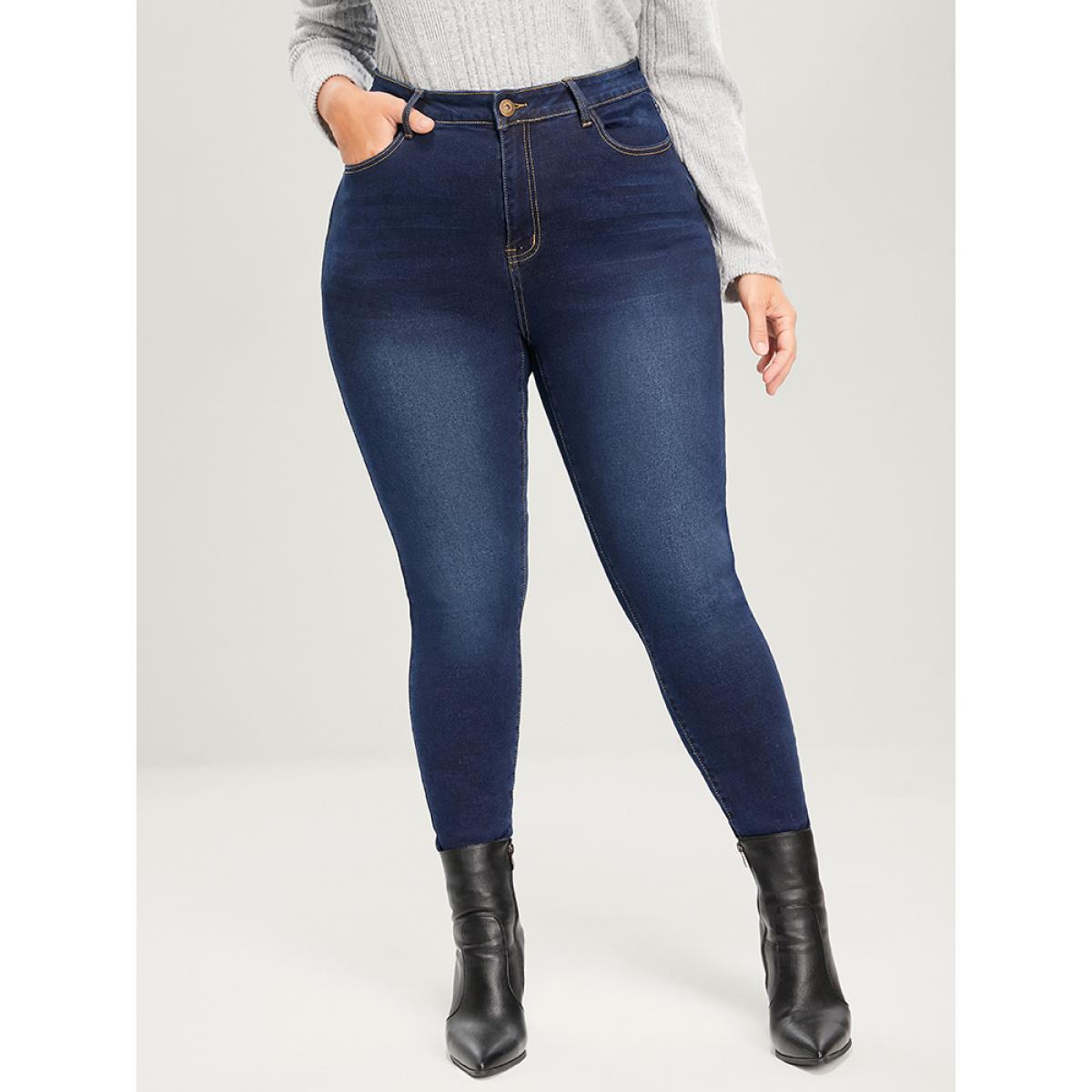 Plus Size Skinny Extremely Stretchy High Rise Dark Wash Jeans Women Indigo Casual Plain Super stretch Slanted pocket Jeans BloomChic 28/5X Product Image