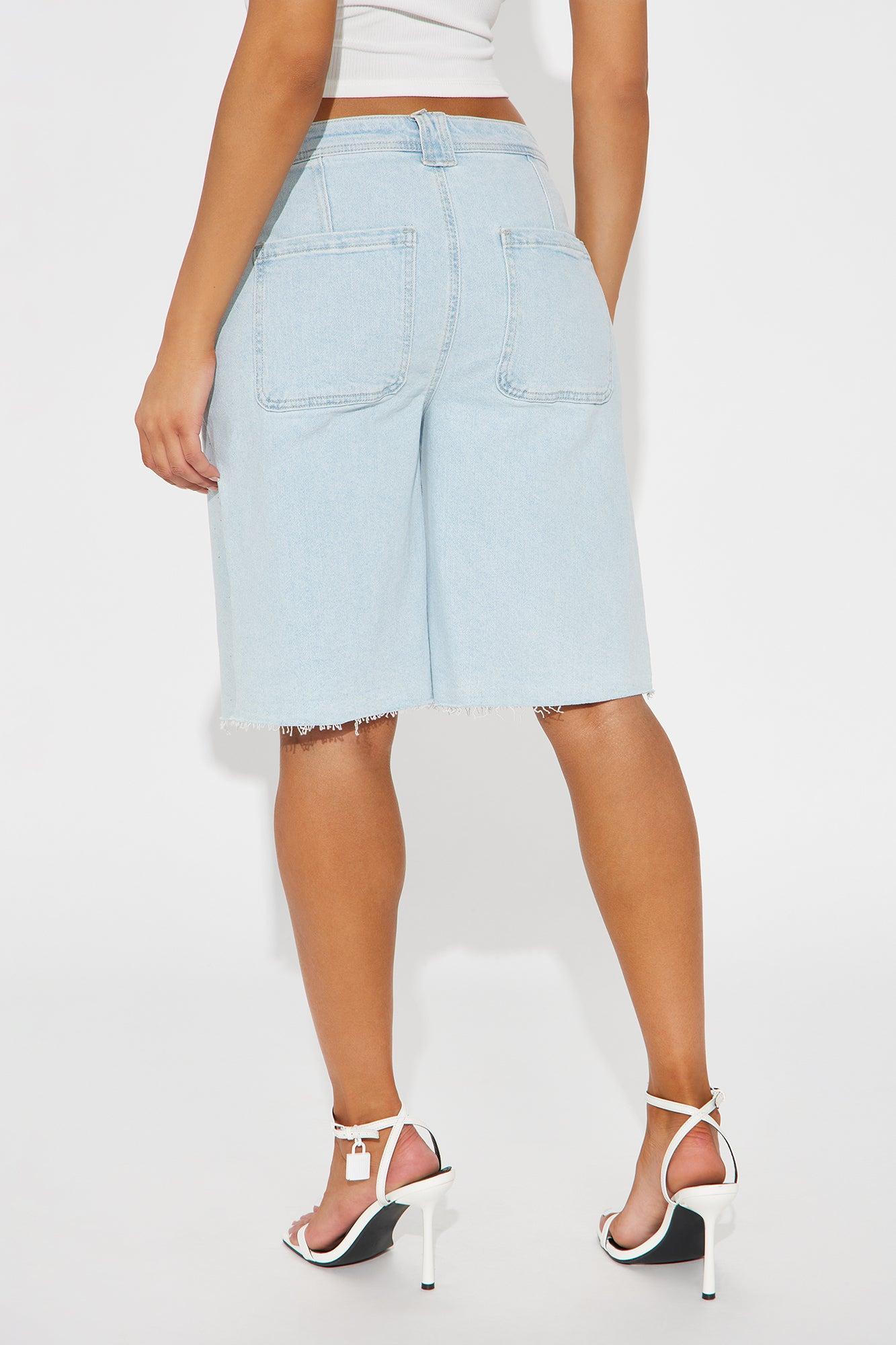 Shining On Embellished Stretch Denim Jort - Light Wash Product Image