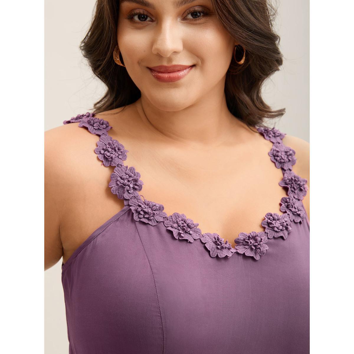 Plus Size Woven Crochet Floral Neckline Midi Dress Mauve Women V-neck Sleeveless Curvy BloomChic 18-20/2X Product Image