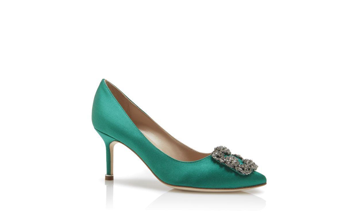HANGISI 70 Green Satin Jewel Buckle Pumps Product Image