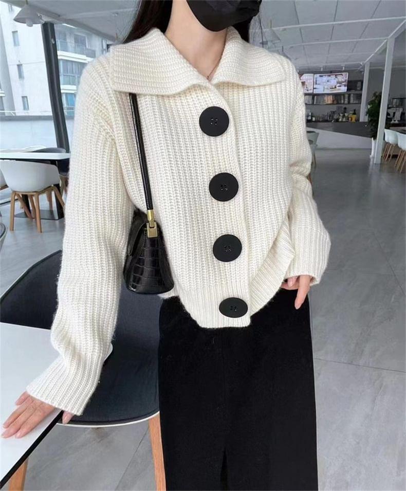 Collar Ribbed Cardigan Product Image