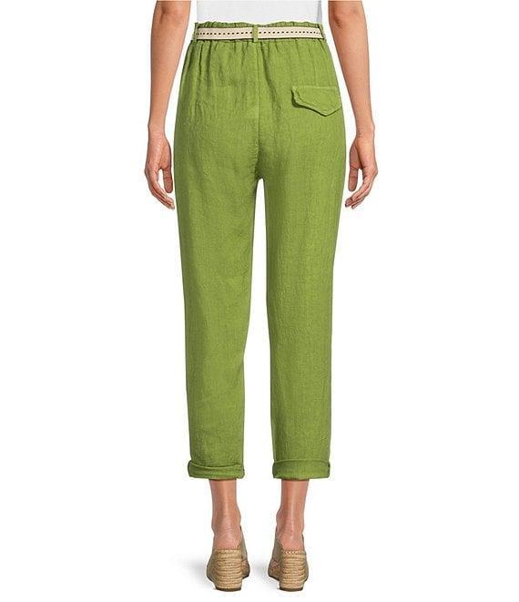 M Made in Italy Linen Side Pocket Cropped Belted Cuffed Pants Product Image