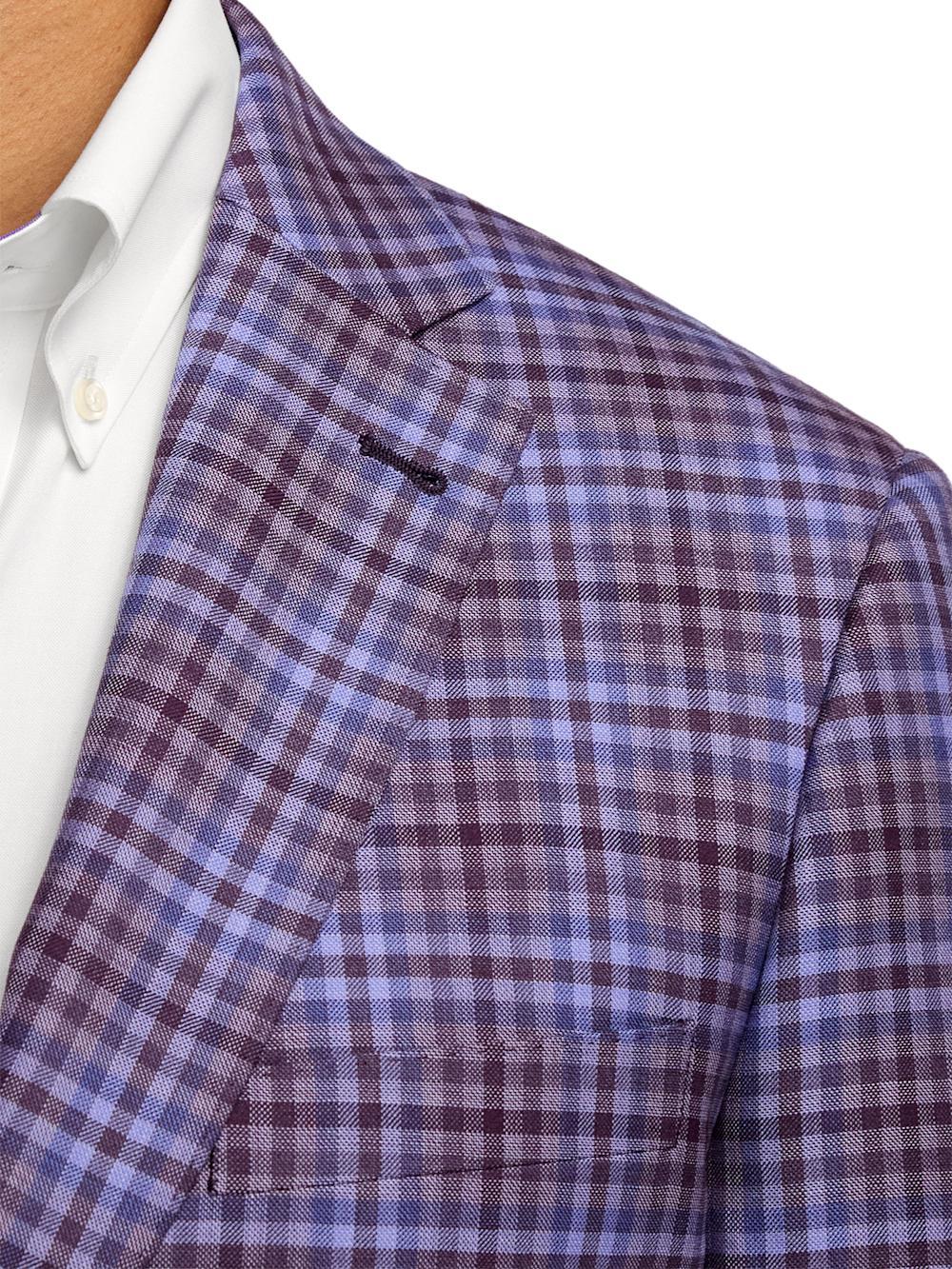 Wool Plaid Single Breasted Notch Lapel Sport Coat - Purple Product Image