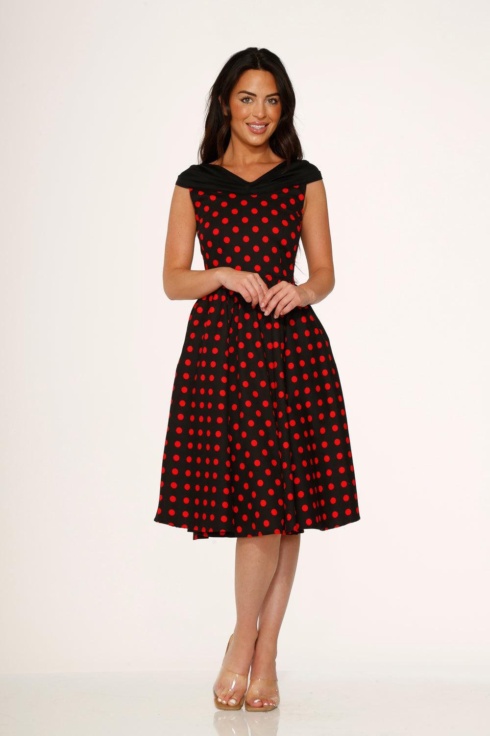 Black & Red Polka Dot Swing Dress Product Image