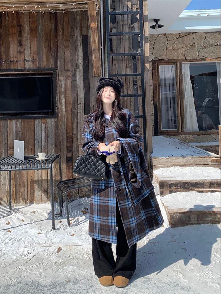 Plaid Midi Single-Breasted Coat Product Image
