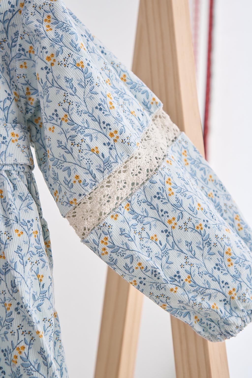 Blue floral corduroy lace dress Product Image