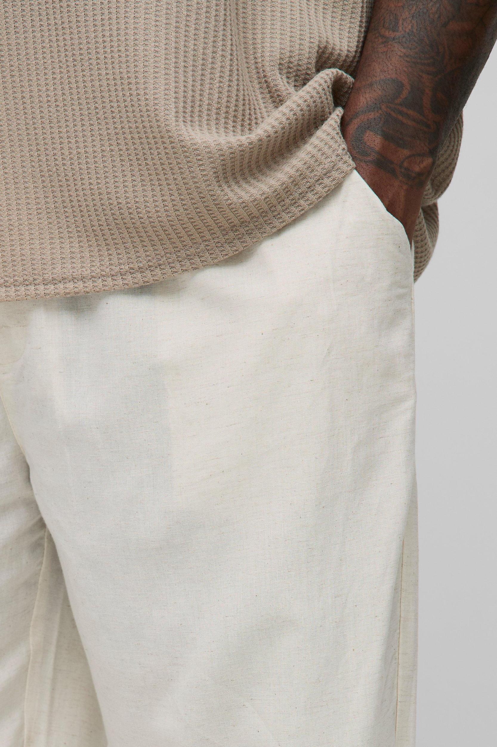 Plus Linen Look Elasticated Waist Relaxed Pants | boohooMAN USA Product Image