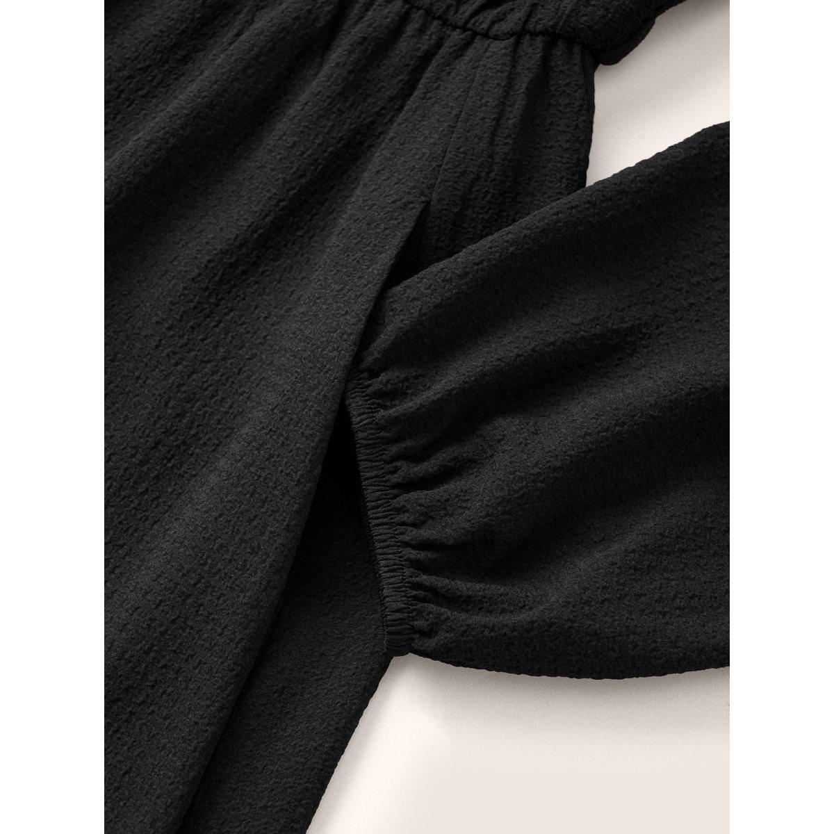 Plus Size Hollow Out Lantern Sleeve Flutter Layered Hem Dress Black Women At the Office Non V-neck Long Sleeve Curvy Midi Dress BloomChic 30/6X Product Image