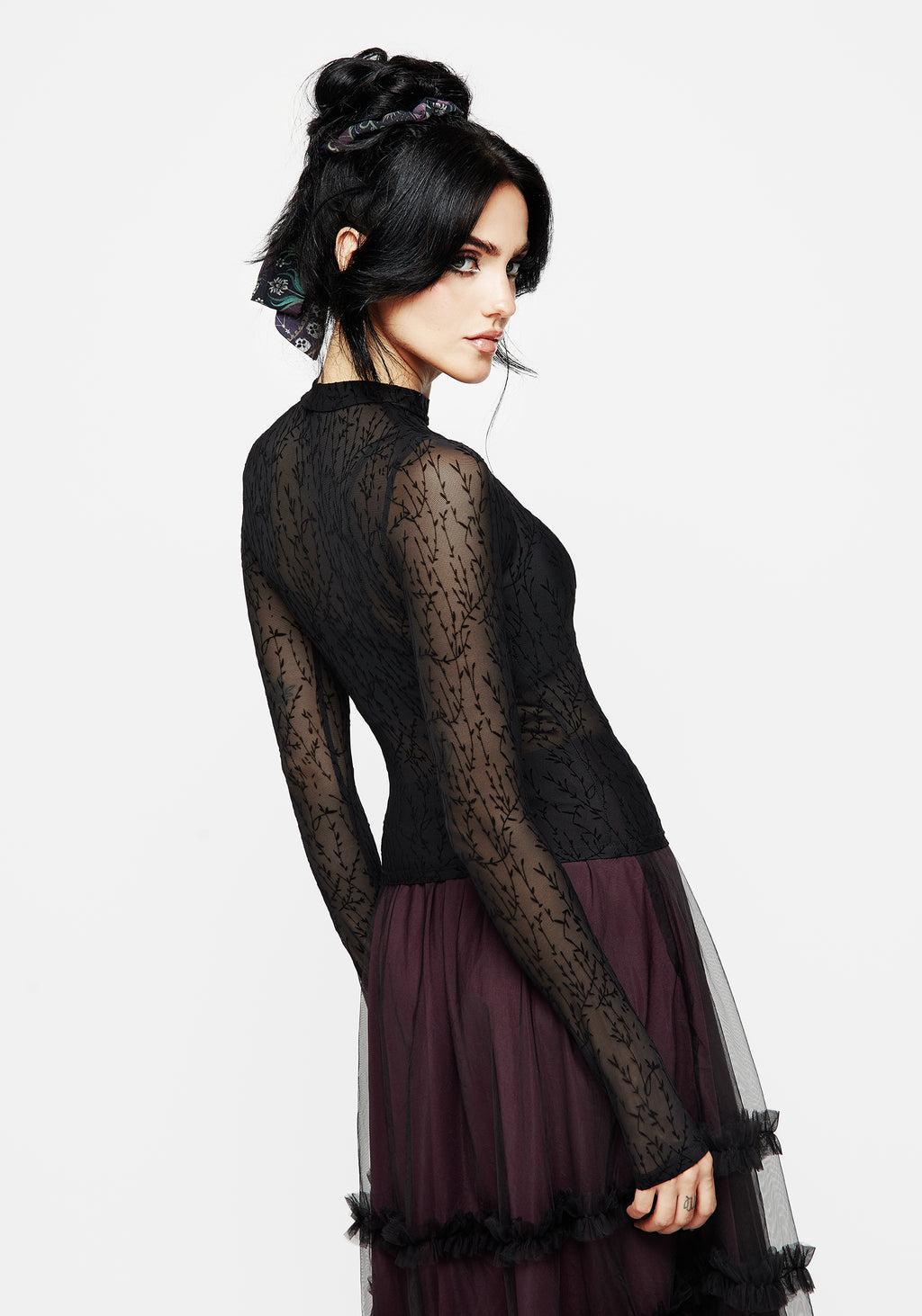 Bouquet Floral Flocked Velour Mesh Top Product Image